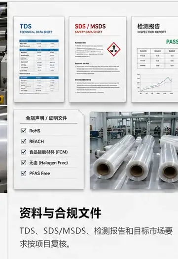 TDS, SDS, MSDS, test reports and compliance documents